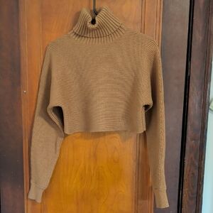 House of Harlow 1960 Cropped Ribbed Turtleneck Sweater - Brown